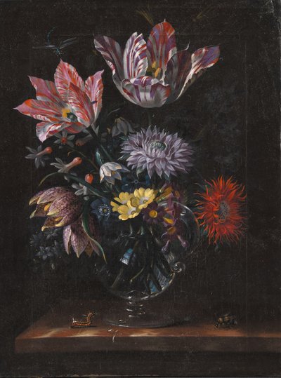 Um vaso de vidro com flores de Jacob Marrel