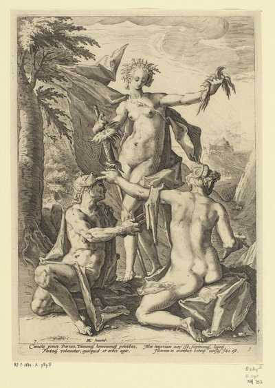 Três deusas arranjadoras
Representações mitológicas e alegóricas (título da série) de Jacob Matham (attributed to)