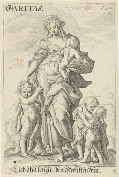 Liefde (Caridade) Caridade (título no objeto) de Jacob Matham (attributed to)