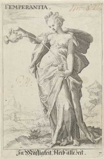 Matigheid (Temperança) Temperança (título no objeto) de Jacob Matham (attributed to)