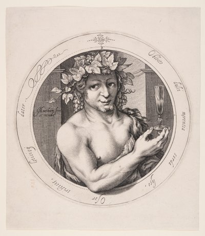 Baco, placa 2 da Série dos Três Deuses de Jacob Matham