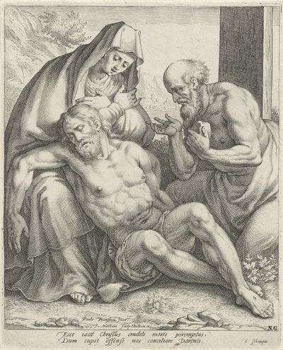 Lamentação de Cristo por Maria e São Jerônimo de Jacob Matham