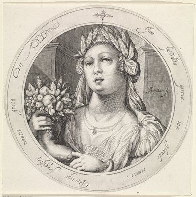 Ceres met cornucópia
Vénus, Bacchus en Ceres (título da série) de Jacob Matham