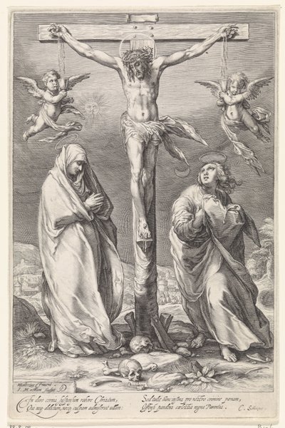 Cristo na cruz, com João e Maria de Jacob Matham