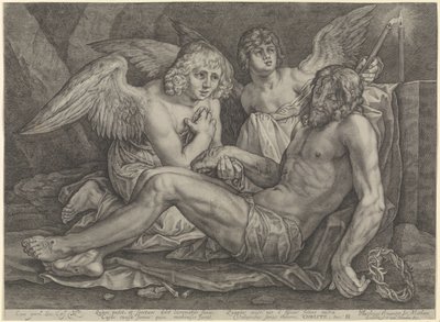 Cristo no túmulo, com dois anjos de Jacob Matham