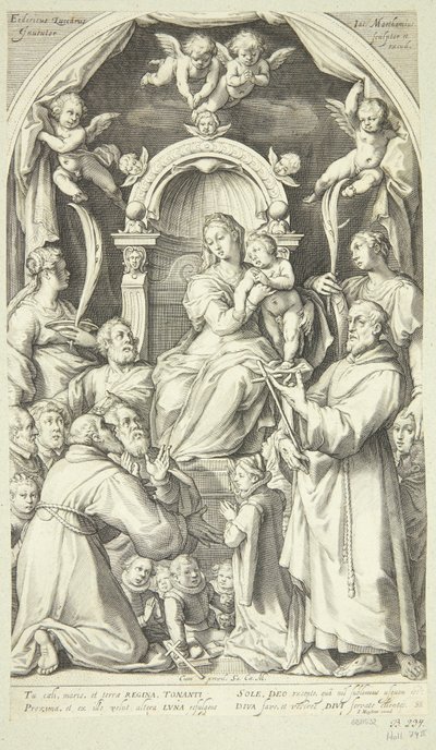 Maria e o Menino com padroeiros e santos (Santa Lúcia, Catarina de Alexandria, Francisco de Assis e membros da família Zuccaro) de Jacob Matham