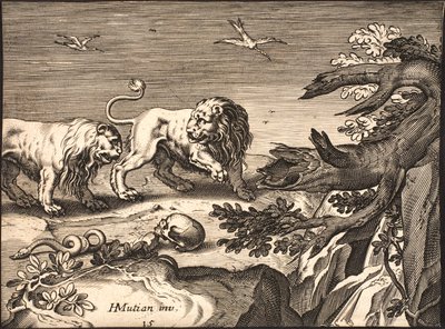Dois leões na natureza de Jacob Matham