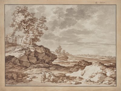 Paisagem com aldeia e dois agricultores de Jacob Matthias Schmutzer