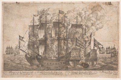 Batalha naval entre navios dinamarqueses e um navio pirata turco de Jacob Mortenssøn Maschius