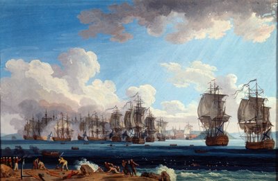 "A Batalha Naval de Chesma em 5 de Julho de 1770", século XVIII.   de Jacob Philip Hackert