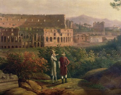 Johann Wolfgang von Goethe (1749-1832) visitando o Coliseu em Roma, c.1790 de Jacob Philippe Hackert