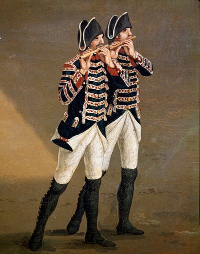 Músicos da Orquestra de Bourbon (flautistas da orquestra borbónica) Detalhe - Pintura de Jacob Philipp Hackert dit Hackert d