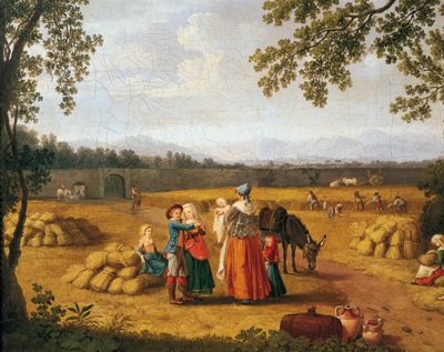 Colheita da família real em Carditello Estate (óleo sobre tela) de Jacob Philippe Hackert