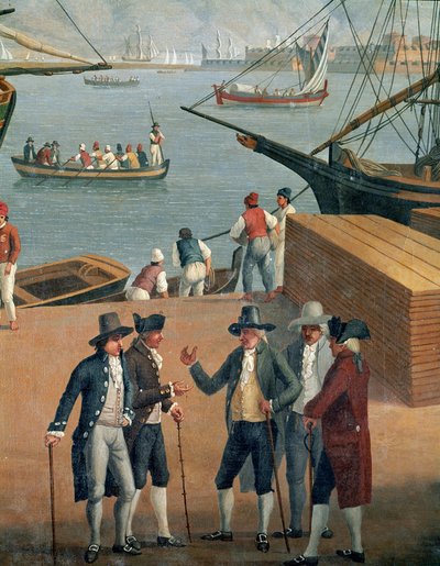 Vista do porto de Messina, detalhe de ricos comerciantes de Jacob Philippe Hackert