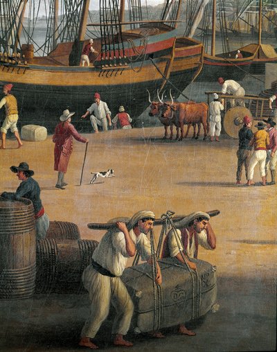 Vista do porto de Messina, trabalhadores(Pintura de Jacob Philippe Hackert