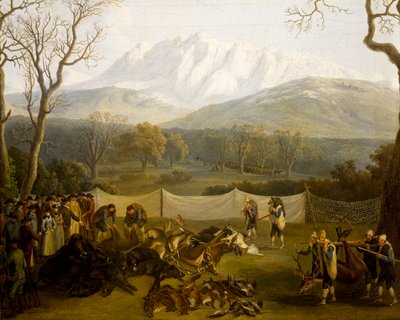 Inverno: caça na reserva de Persano (óleo sobre tela) de Jacob Philippe Hackert