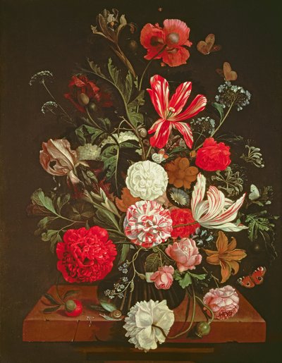Uma natureza morta de flores em um vaso de vidro, do século 17 de Jacob Rootius