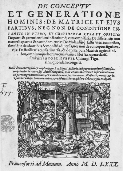 Cena do parto, -in "De Conceptu et generatione hominis..." de Jacques Rueff de Jacob Rueff