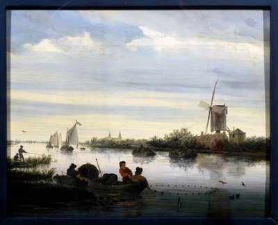 Paisagem com moinho de vento. Pintura de Jacob Van Ruisdael (Ruysdael ou Ruisdaal) de Jacob Salomonsz. Ruysdael