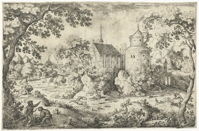 Caça ao veado em uma capela Duas cenas de caça ao veado (título da série) de Jacob Savery (I)