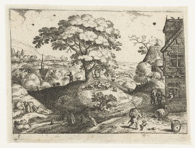 Paisagem com viajante na pousada Seis paisagens com viajantes (título da série) de Jacob Savery (I)