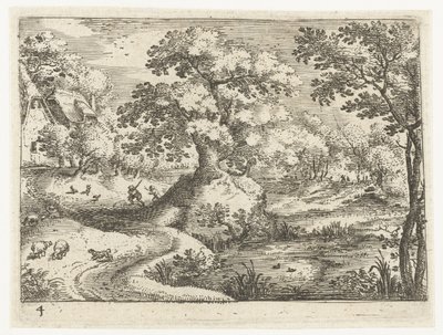 Paisagem com viajantes perto de casas Seis paisagens com viajantes (título da série) de Jacob Savery (I)
