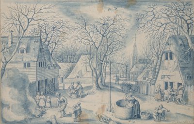 Uma cena de aldeia: Inverno, século XVI de Jacob Savery I
