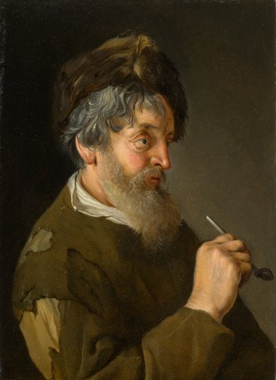 Um homem barbudo segurando um cachimbo de Jacob Toorenvliet