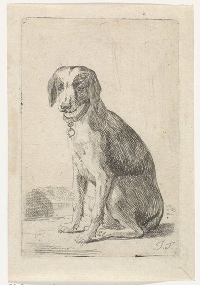 Cão sentado com coleira Cães (título da série) de Jacob Toorenvliet