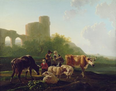 Figuras rústicas com gado e ovelhas de Jacob Van Stry