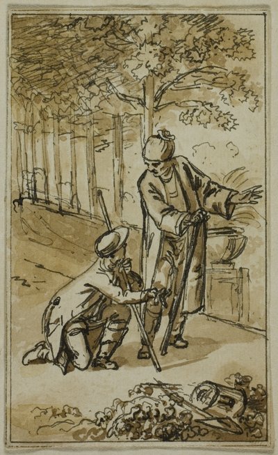 Ilustração literária: Cavalheiro e jardineiro ajoelhado de Jacob Wilhelm Mechau