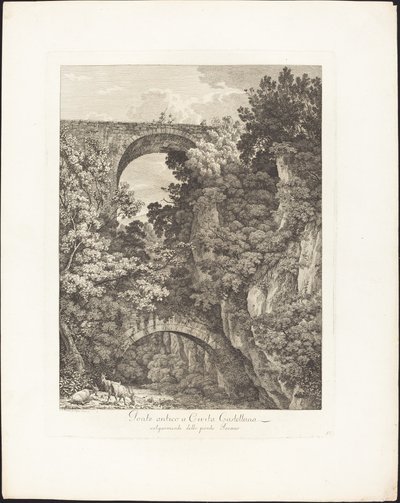 Ponte antiga em Cività Castellana, comumente conhecida como a ponte Teramo de Jacob Wilhelm Mechau
