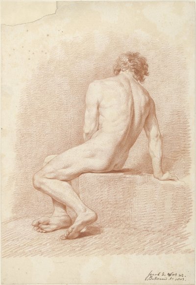 Homem sentado nu, visto de trás de Jacob Willemz. de Vos