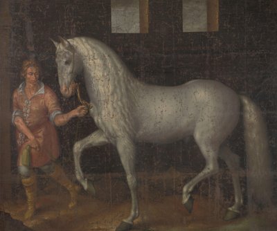 Cavalo de Guerra Espanhol Um cavalo de guerra espanhol capturado por Lodewijk Gunther van Nassau do arquiduque Alberto da Áustria na Batalha de Nieuwpoort e apresentado ao príncipe Maurits de Jacob de Gheyn (II)