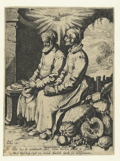 Casal de idosos orante
Vreedsamich paer (título sobre o objecto) de Jacob de Gheyn (III)