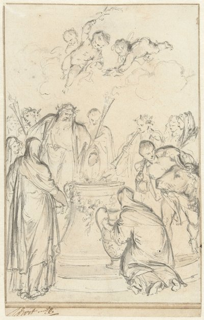 Sacerdotes pagãos sacrificam em um altar de Jacob de Wit