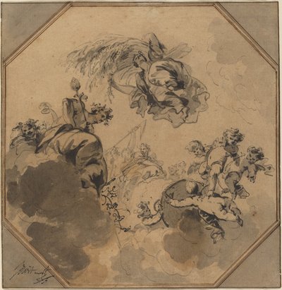 Estudo para um teto: alegoria da colheita com Dionísio e Ceres de Jacob de Wit