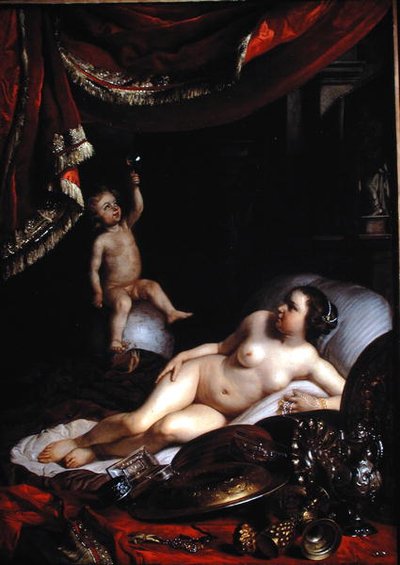 An Allegorical Vanitas with Homo Bulla (Man is Like a Bubble) and Vrouw Wereld (Lady World) 1654 (oil on canvas) de Jacob or Jacques van Loo