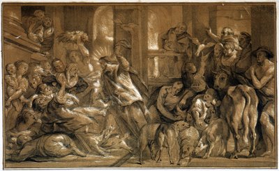 Cristo Perseguindo Mercadores do Templo - por Jordaens de Jacob the Elder (after) Jordaens