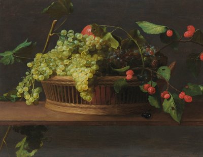 Um cesto de uvas e framboesas num parapeito de Jacob Van Es