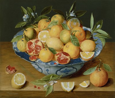 Ainda vida com limões, laranjas e uma romã, c. 1620-1630 de Jacob van Hulsdonck