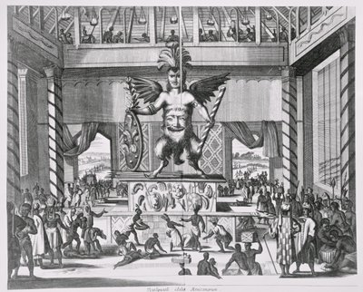 Deus mexicano Huitzilopochtli, de &39;Montanus de Niewe e tempo desconhecido&39;, 1671 de Jacob van Meurs