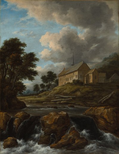 Paisagem com uma Igreja por um Torrent, c. 1670 de Jacob van Ruisdael