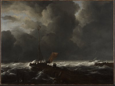 Mar agitado em um cais de Jacob van Ruisdael