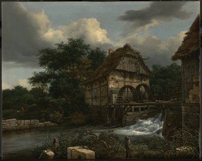 Dois moinhos de água e uma comporta aberta de Jacob van Ruisdael