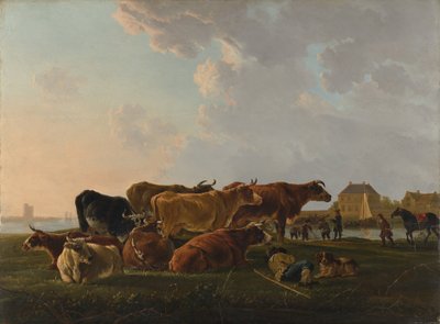 Paisagem com gado, provavelmente ca. 1800. de Jacob van Strij