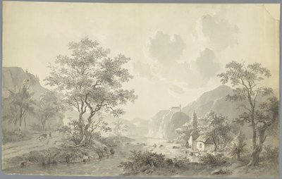 Cachoeira em um lago em uma paisagem de montanha de Jacob van Strij