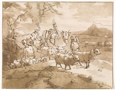 Pastores com gado em uma paisagem de montanha de Jacob van de Velde (graveur)