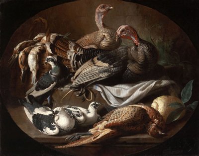Natureza-morta com aves mortas e vivas de Jacob van der Kerckhoven