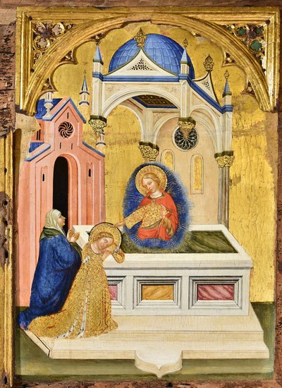 Lúcia rezando no túmulo de Santa Ágata, c.1410. de Jacobello del Fiore.